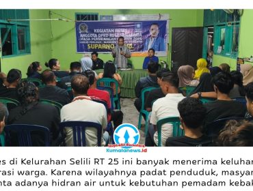 Anggota DPRD Kota Samarinda, Suparno menggelar kegiatan reses Masa Persidangan II Tahun 2026 bersama warga di Kelurahan Selili RT 25, Kecamatan Samarinda Ilir, Minggu (24/5/2026) malam. Foto: Yana Ashari.