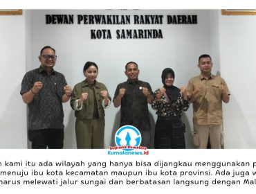 Anggota Komisi III DPRD Kabupaten Nunukan, Said Hasan bersama rombongan berfoto dengan Wakil Ketua DPRD Kota Samarinda, Celni Pita Sari usai pertemuan studi banding di Kantor DPRD Kota Samarinda, Senin (25/5/2026). Foto: Yana Ashari.