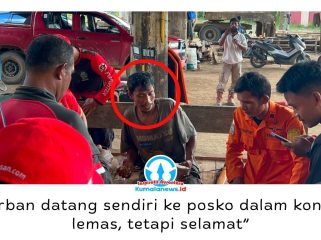 Rofik (40), warga Desa Telemow, Kecamatan Sepaku, Kabupaten Penajam Paser Utara, ditemukan selamat setelah sempat dilaporkan hilang di kawasan hutan Kilometer 41 Sepaku, Kamis sore (28/5/2026). Korban ditemukan tim SAR gabungan dalam kondisi lemas usai dilakukan pencarian sejak pagi hari. Foto: Dok. Humas Basarnas Kaltim.