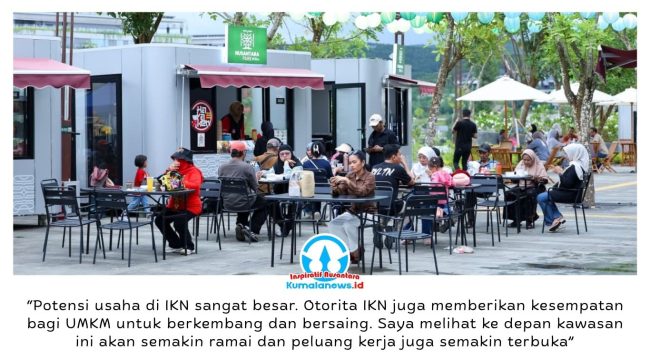Sejumlah tenan di kawasan Ibu Kota Nusantara ramai dikunjungi masyarakat selama libur panjang Hari Kenaikan Yesus Kristus pada 14–17 Mei 2026. Meningkatnya kunjungan wisatawan turut mendorong pertumbuhan aktivitas ekonomi dan UMKM di kawasan Nusantara. Dok: Humas Otorita Ibu Kota Nusantara.