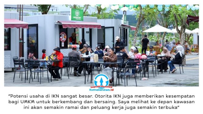 
 Sejumlah tenan di kawasan Ibu Kota Nusantara ramai dikunjungi masyarakat selama libur panjang Hari Kenaikan Yesus Kristus pada 14–17 Mei 2026. Meningkatnya kunjungan wisatawan turut mendorong pertumbuhan aktivitas ekonomi dan UMKM di kawasan Nusantara. Dok: Humas Otorita Ibu Kota Nusantara.