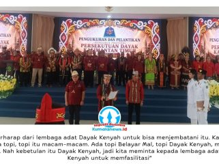 Pelantikan Pengurus Provinsi PDKT masa bhakti 2026–2031 Lembaga Adat Dayak Kenyah Kalimantan Timur berlangsung di Gedung Olah Bebaya, Kompleks Kantor Gubernur Kalimantan Timur, Samarinda, Sabtu (16/5/2026).