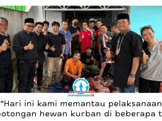Bupati Kutai Kartanegara, Aulia Rahman Basri, melakukan silaturahmi dan meninjau penyembelihan hewan kurban bantuan Pemerintah Kabupaten Kutai Kartanegara dalam rangka Iduladha 1447 Hijriah di Sekretariat PWI Kutai Kartanegara, Jalan Lais, Kelurahan Timbau, Kecamatan Tenggarong, Rabu (27/5/2026). Foto: Dok. PWI Kutai Kartanegara.
