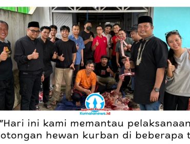 Bupati Kutai Kartanegara, Aulia Rahman Basri, melakukan silaturahmi dan meninjau penyembelihan hewan kurban bantuan Pemerintah Kabupaten Kutai Kartanegara dalam rangka Iduladha 1447 Hijriah di Sekretariat PWI Kutai Kartanegara, Jalan Lais, Kelurahan Timbau, Kecamatan Tenggarong, Rabu (27/5/2026). Foto: Dok. PWI Kutai Kartanegara.