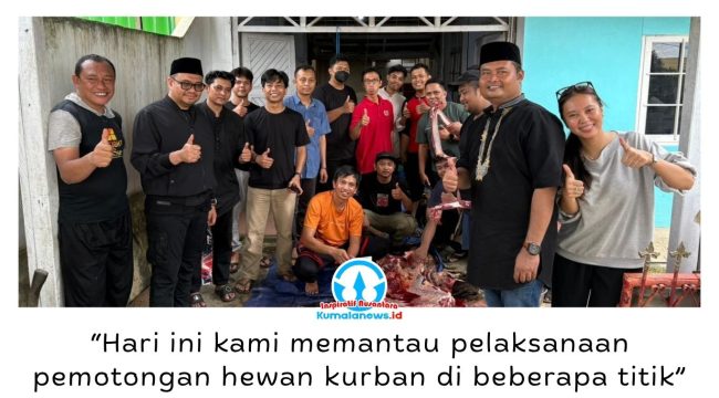 Bupati Kutai Kartanegara, Aulia Rahman Basri, melakukan silaturahmi dan meninjau penyembelihan hewan kurban bantuan Pemerintah Kabupaten Kutai Kartanegara dalam rangka Iduladha 1447 Hijriah di Sekretariat PWI Kutai Kartanegara, Jalan Lais, Kelurahan Timbau, Kecamatan Tenggarong, Rabu (27/5/2026). Foto: Dok. PWI Kutai Kartanegara.