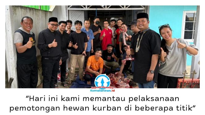 
 Bupati Kutai Kartanegara, Aulia Rahman Basri, melakukan silaturahmi dan meninjau penyembelihan hewan kurban bantuan Pemerintah Kabupaten Kutai Kartanegara dalam rangka Iduladha 1447 Hijriah di Sekretariat PWI Kutai Kartanegara, Jalan Lais, Kelurahan Timbau, Kecamatan Tenggarong, Rabu (27/5/2026). Foto: Dok. PWI Kutai Kartanegara.