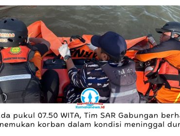 Tim SAR Gabungan berhasil menemukan dan mengevakuasi seorang nelayan, Muhammad Rizal (33), dalam kondisi meninggal dunia setelah sebelumnya dilaporkan terseret arus saat menjaring udang di perairan Muara Badak Ulu, Kabupaten Kutai Kartanegara, Kalimantan Timur. Dok: Basarnas Kaltim.