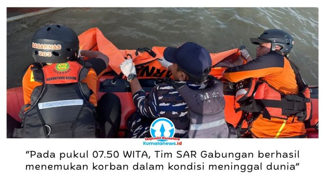 
 Tim SAR Gabungan berhasil menemukan dan mengevakuasi seorang nelayan, Muhammad Rizal (33), dalam kondisi meninggal dunia setelah sebelumnya dilaporkan terseret arus saat menjaring udang di perairan Muara Badak Ulu, Kabupaten Kutai Kartanegara, Kalimantan Timur. Dok: Basarnas Kaltim.