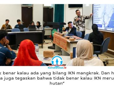 Juru Bicara Otorita IKN, Troy Pantouw menyampaikan materi mengenai keberlanjutan pembangunan Ibu Kota Nusantara (IKN) dalam Seminar Nasional Public Nations 2026 di Universitas Mulawarman. Diskusi berlangsung interaktif dengan berbagai pertanyaan mahasiswa terkait pemanfaatan energi baru terbarukan dan pengelolaan lingkungan, Sabtu (23/5/2026). Foto: Dok. Humas Otorita Ibu Kota Nusantara.