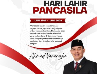 Flyer ucapan Selamat Hari Lahir Pancasila 1 Juni 2026 dari Wakil Ketua DPRD Kota Samarinda, Ahmad Vananzha, sebagai ajakan untuk memperkuat persatuan, gotong royong, dan semangat kebangsaan dalam kehidupan bermasyarakat, berbangsa, dan bernegara. Grafis: Kumalanews.id.