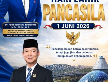 Flyer ucapan Selamat Hari Lahir Pancasila 1 Juni 2026 dari Ketua Fraksi Partai Demokrat DPRD Kota Samarinda, Viktor Yuan. Dalam momentum tersebut, ia mengajak masyarakat untuk terus memperkuat semangat persatuan, toleransi, dan kebersamaan sebagai fondasi menjaga keutuhan bangsa di tengah keberagaman. Foto: Dok. Viktor Yuan.