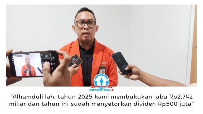 
 Direktur Utama Bank Samarinda, Tony Noviandi, menyampaikan kinerja Bank Samarinda terus membaik setelah berhasil membukukan laba sebesar Rp2,742 miliar pada tahun buku 2025. Capaian tersebut memungkinkan perusahaan kembali memberikan dividen kepada Pemerintah Kota Samarinda sebagai pemegang saham. Foto: Yana Ashari.