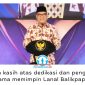 Wakil Wali Kota Balikpapan, Dr. Ir. H. Bagus Susetyo, MM, menyampaikan sambutan pada acara kenal pamit Komandan Lanal Balikpapan, Senin (29/6/2026). Ia mengapresiasi dedikasi Kolonel Laut (P) Topan Agung Yuwono serta berharap sinergi antara TNI AL dan Pemerintah Kota Balikpapan terus semakin kuat. Foto: M Hilmansyah.