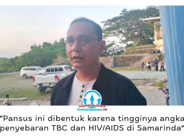 Anggota Pansus IV DPRD Kota Samarinda, Mohammad Novan Syahronny Pasie, memberikan keterangan terkait upaya DPRD mendorong regulasi pencegahan dan penanggulangan TBC dan HIV/AIDS dalam kegiatan sosialisasi Raperda di Graha Pemuda, Samarinda, Sabtu (20/6/2026). Foto: Yana Ashari.