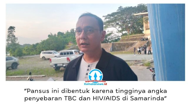 Anggota Pansus IV DPRD Kota Samarinda, Mohammad Novan Syahronny Pasie, memberikan keterangan terkait upaya DPRD mendorong regulasi pencegahan dan penanggulangan TBC dan HIV/AIDS dalam kegiatan sosialisasi Raperda di Graha Pemuda, Samarinda, Sabtu (20/6/2026). Foto: Yana Ashari.