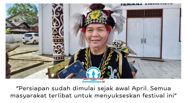 Ketua Panitia Festival Budaya Dayak Kenyah 2026, Madan Bit, menegaskan festival di Desa Wisata Budaya Pampang menjadi sarana pelestarian budaya, penguatan gotong royong, sekaligus penggerak ekonomi masyarakat adat. Foto: Yana Ashari.