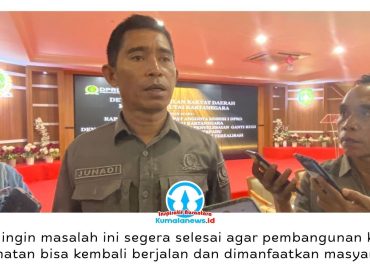 Wakil Ketua DPRD Kutai Kartanegara, Junadi, memberikan keterangan usai rapat dengar pendapat terkait ganti rugi lahan pembangunan Kantor Camat Terpadu Loa Kulu. DPRD berharap persoalan yang telah berlangsung bertahun-tahun itu segera tuntas agar pembangunan dapat dilanjutkan. Foto: Fairuzzabady.
