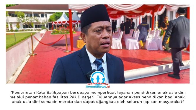 
 Kepala Dinas Pendidikan dan Kebudayaan Kota Balikpapan, Irfan Taufik, memberikan keterangan terkait upaya Pemerintah Kota Balikpapan memperkuat jaringan Pendidikan Anak Usia Dini (PAUD) negeri sebagai bagian dari persiapan implementasi program Wajib Belajar 13 Tahun yang ditargetkan mulai diterapkan pada 2027. Langkah tersebut dilakukan untuk memperluas akses pendidikan usia dini yang berkualitas bagi seluruh masyarakat. Foto: Dok. M Hilmansyah.