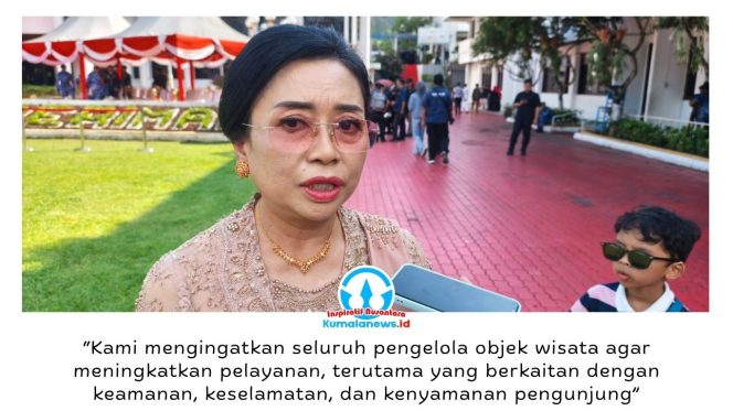 
 Kepala Dinas Pariwisata, Pemuda, dan Olahraga (Disparpora) Kota Balikpapan, Cokorda Ratih Kusuma, memberikan keterangan terkait peningkatan pengawasan destinasi wisata menjelang libur sekolah, dengan menekankan pentingnya standar keamanan, keselamatan, dan kenyamanan bagi pengunjung. Foto: Dok. M Hilmansyah.