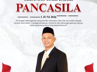 Flyer ucapan Selamat Hari Lahir Pancasila 1 Juni 2026 dari Sekretaris Komisi III DPRD Kota Samarinda, Arie Wibowo. Ia menegaskan bahwa Pancasila merupakan dasar negara sekaligus pemersatu bangsa yang telah terbukti menjaga keutuhan Indonesia. Karena itu, nilai-nilai Pancasila harus terus dipahami, dijaga, dan diamalkan sebagai pedoman dalam kehidupan bermasyarakat, berbangsa, dan bernegara. Grafis: Kumalanews.id.