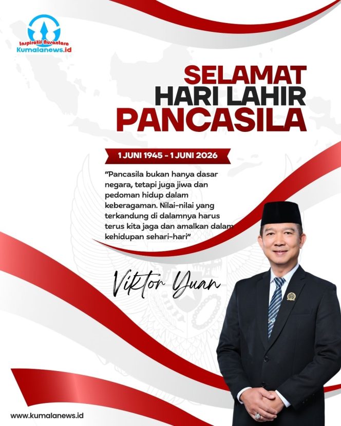 
 Flyer ucapan Selamat Hari Lahir Pancasila 1 Juni 2026 dari Ketua Fraksi Partai Demokrat DPRD Kota Samarinda, Viktor Yuan. Dalam momentum tersebut, ia mengajak masyarakat untuk terus memperkuat semangat persatuan, toleransi, dan kebersamaan sebagai fondasi menjaga keutuhan bangsa di tengah keberagaman. Grafis: Kumalanews.id.