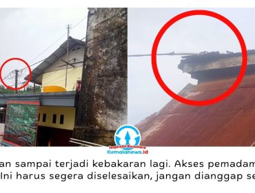 Dokumentasi warga menunjukkan kabel listrik melintas sangat dekat dengan atap rumah dan dilaporkan beberapa kali mengeluarkan percikan api. Warga melalui Ketua RT telah melaporkan kondisi ini sejak Februari 2025, namun hingga kini belum ada penanganan permanen berupa pemasangan tiang listrik baru. Foto: Istimewa.