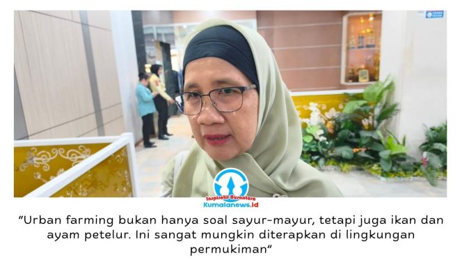 
 Kepala Dinas Ketahanan Pangan, Pertanian, dan Perikanan (DKP3) Kota Balikpapan, Sri Wahjuningsih, menegaskan bahwa konsep urban farming tidak hanya mencakup budidaya sayuran, tetapi juga perikanan dan peternakan skala rumahan untuk memperkuat ketahanan pangan masyarakat. Foto: M Hilmansyah.