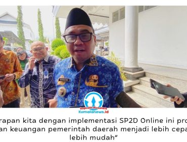 Bupati Kutai Kartanegara, Aulia Rahman Basri, memberikan keterangan usai peluncuran SP2D Online di Pendopo Odah Etam, Tenggarong, Rabu (17/6/2026). Menurutnya, sistem tersebut akan mempercepat layanan keuangan daerah sekaligus mengurangi proses administrasi manual berbasis dokumen fisik. Foto: Fairuzzabady.