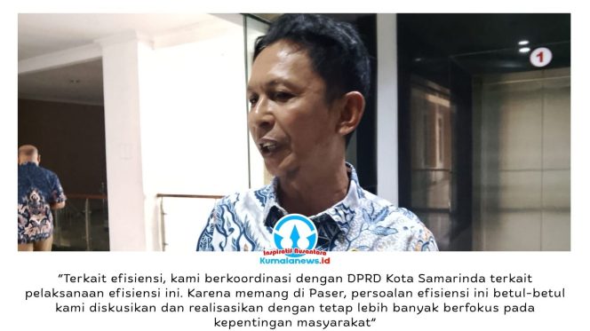 
 Ketua Komisi I DPRD Kabupaten Paser, Kasri, memberikan keterangan kepada awak media usai melakukan kunjungan kerja ke DPRD Kota Samarinda, Kamis (4/6/2026). Kunjungan tersebut dilakukan untuk berkoordinasi dan bertukar pengalaman terkait penerapan kebijakan efisiensi anggaran, termasuk langkah-langkah penghematan belanja operasional tanpa mengurangi pelayanan kepada masyarakat. Foto: Yana Ashari.