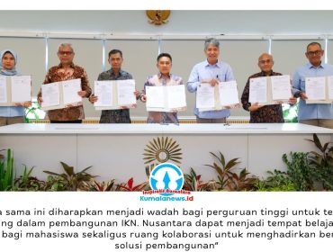 Otorita IKN menandatangani Nota Kesepahaman (MoU) dengan empat perguruan tinggi di Kantor Otorita IKN, Selasa (9/6/2026). Kerja sama tersebut bertujuan memperkuat pengembangan sumber daya manusia, riset, dan inovasi untuk mendukung pembangunan Nusantara. Foto: Humas Otorita IKN.