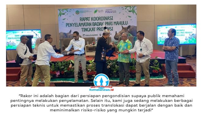 
 Suasana Rapat Koordinasi Penyelamatan Badak Pari Mahulu Tingkat Provinsi di Balikpapan, Senin (8/6/2026). Melalui rapat tersebut, tim pelaksana mematangkan berbagai persiapan teknis guna memastikan proses translokasi Badak Pari Mahulu dapat berlangsung dengan aman dan meminimalkan risiko terhadap satwa.