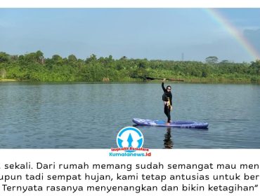 Pengunjung menikmati aktivitas paddle board di kawasan danau Taman Seri Loa Tuwi, Desa Loa Ulung, Kecamatan Tenggarong Seberang, Kutai Kartanegara. Wahana olahraga air yang menjadi daya tarik baru destinasi wisata tersebut mendapat respons positif karena menawarkan pengalaman rekreasi yang seru, menyehatkan, dan menyatu dengan keindahan alam. Foto: Fairuzzabady.
