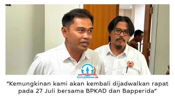 
 Bendahara KONI Kota Samarinda, Nur Zaid, menyampaikan kesiapan kontingen menghadapi Porprov Kalimantan Timur 2026 dalam audiensi bersama Komisi IV DPRD Kota Samarinda di Ruang Rapat Gabungan Lantai 1 DPRD Kota Samarinda, Senin (20/7/2026).