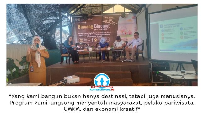 Kepala Dinas Pariwisata Kalimantan Timur, Ririn Sari Dewi, menegaskan bahwa keberhasilan pembangunan sektor pariwisata tidak hanya diukur dari jumlah kunjungan wisatawan, tetapi juga dari dampak ekonomi yang dirasakan masyarakat. Hal itu disampaikannya saat menjadi narasumber dalam kegiatan Bincang-Bincang Pariwisata di Hotel Grand Verona Samarinda, Selasa (30/6/2026). Foto: Yana Ashari.