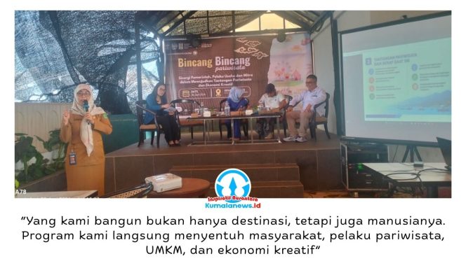 
 Kepala Dinas Pariwisata Kalimantan Timur, Ririn Sari Dewi, menegaskan bahwa keberhasilan pembangunan sektor pariwisata tidak hanya diukur dari jumlah kunjungan wisatawan, tetapi juga dari dampak ekonomi yang dirasakan masyarakat. Hal itu disampaikannya saat menjadi narasumber dalam kegiatan Bincang-Bincang Pariwisata di Hotel Grand Verona Samarinda, Selasa (30/6/2026). Foto: Yana Ashari.