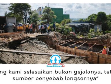 Wakil Wali Kota Balikpapan, Dr. Ir. H. Bagus Susetyo, MM, meninjau progres perbaikan jalan longsor di Jalan Syafrudin Yoes, Balikpapan Selatan, Selasa (7/7/2026), guna memastikan proyek penanganan permanen berjalan sesuai jadwal dan selesai tepat waktu. Foto: M Hilmansyah.