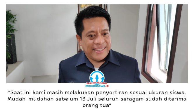 
 Kepala Dinas Pendidikan dan Kebudayaan Kota Balikpapan, Irfan Taufik, menjelaskan proses penyortiran seragam sekolah gratis berdasarkan jenjang pendidikan dan ukuran siswa masih berlangsung guna memastikan seluruh peserta didik menerima seragam yang sesuai sebelum didistribusikan ke sekolah. Foto: M Hilmansyah.