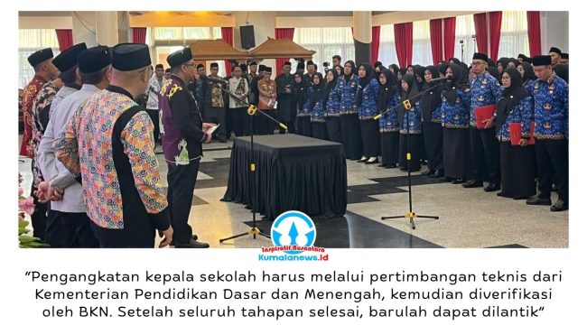 Bupati Kutai Kartanegara, Aulia Rahman Basri, melantik ratusan kepala sekolah dan pejabat fungsional di Pendopo Odah Etam, Tenggarong, Kamis (9/7/2026). Pelantikan ini menjadi upaya Pemkab Kukar memperkuat tata kelola pemerintahan dan meningkatkan kualitas layanan, khususnya di sektor pendidikan. Foto: Fairuzzabady.