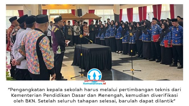 
 Bupati Kutai Kartanegara, Aulia Rahman Basri, melantik ratusan kepala sekolah dan pejabat fungsional di Pendopo Odah Etam, Tenggarong, Kamis (9/7/2026). Pelantikan ini menjadi upaya Pemkab Kukar memperkuat tata kelola pemerintahan dan meningkatkan kualitas layanan, khususnya di sektor pendidikan. Foto: Fairuzzabady.