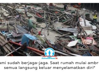 Gelombang pasang merobohkan tiga rumah dan merusak satu rumah lainnya di kawasan pesisir RT 09 Kelurahan Klandasan Ulu, Balikpapan Kota, Jumat (10/7/2026). Tidak ada korban jiwa dalam peristiwa tersebut. Foto: M Hilmansyah.