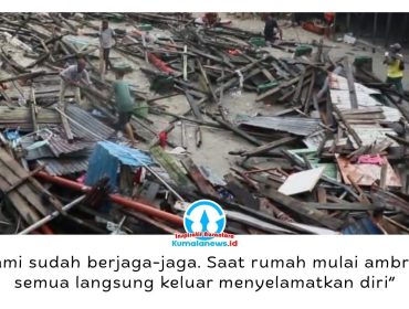 Gelombang pasang merobohkan tiga rumah dan merusak satu rumah lainnya di kawasan pesisir RT 09 Kelurahan Klandasan Ulu, Balikpapan Kota, Jumat (10/7/2026). Tidak ada korban jiwa dalam peristiwa tersebut. Foto: M Hilmansyah.