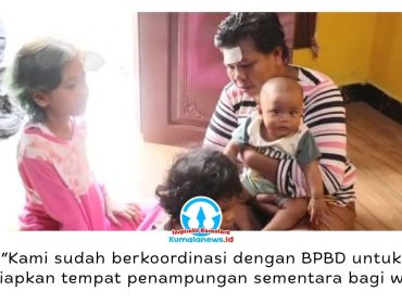 Suriyani Ningsih bersama keluarganya dievakuasi ke rumah warga setelah rumah mereka roboh diterjang gelombang pasang di RT 09 Kelurahan Klandasan Ulu, Balikpapan, Jumat (10/7/2026).