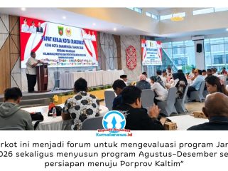 Ketua Panitia Pelaksana Rakerkot KONI Balikpapan, Said Idris, menyampaikan laporan pelaksanaan kegiatan yang merupakan amanat AD/ART KONI sebagai forum evaluasi serta penyusunan program kerja organisasi. Foto: Yana Ashari.