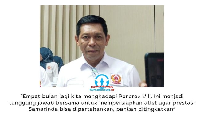 
 Ketua KONI Kota Samarinda, Wahyudi, menyampaikan keterangan bahwa Rakerkot menjadi forum strategis untuk menyusun program kerja serta menentukan arah pembinaan olahraga di Kota Samarinda. Foto: Yana Ashari.