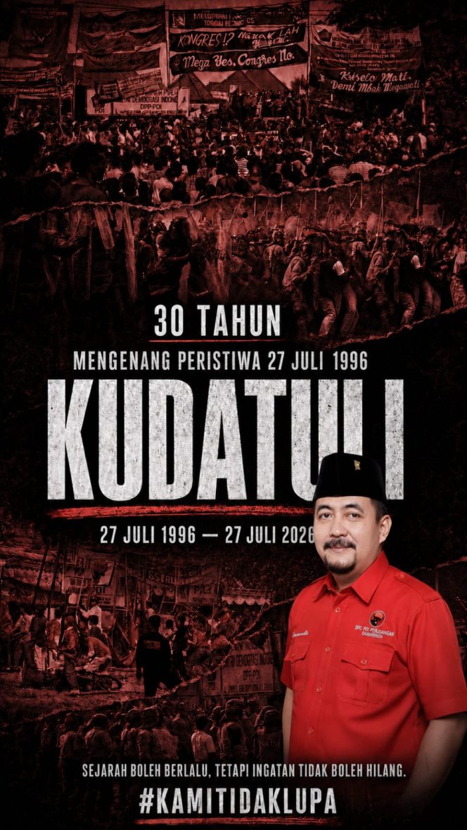 
 Ketua DPC PDI Perjuangan Kota Samarinda, Iswandi, menegaskan Refleksi 30 Tahun Tragedi Kudatuli menjadi pengingat agar sejarah kelam yang mencederai demokrasi tidak kembali terulang.