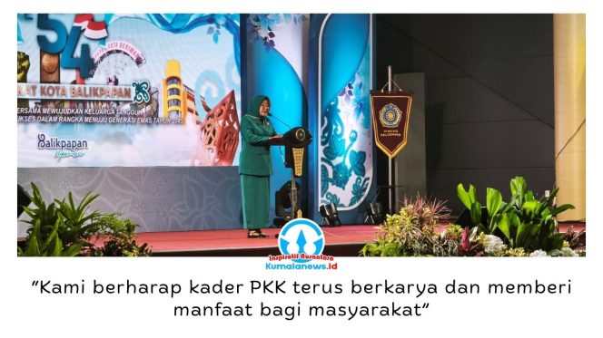 
 Ketua Panitia HKG PKK ke-54 Kota Balikpapan, Andi Sri Juliarty, menyampaikan laporan pelaksanaan puncak Hari Kesatuan Gerak (HKG) PKK ke-54 yang digelar di BSCC Dome Balikpapan, Selasa (28/7/2026). Foto: M Hilmansyah.