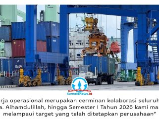 PT Kaltim Kariangau Terminal (KKT) mencatat kinerja operasional yang positif pada Semester I 2026 dengan sejumlah indikator pelayanan kapal dan bongkar muat melampaui target RKAP, didukung peningkatan efisiensi operasional di terminal peti kemas. Foto: M Hilmansyah.