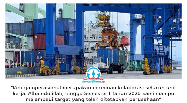 PT Kaltim Kariangau Terminal (KKT) mencatat kinerja operasional yang positif pada Semester I 2026 dengan sejumlah indikator pelayanan kapal dan bongkar muat melampaui target RKAP, didukung peningkatan efisiensi operasional di terminal peti kemas. Foto: M Hilmansyah.