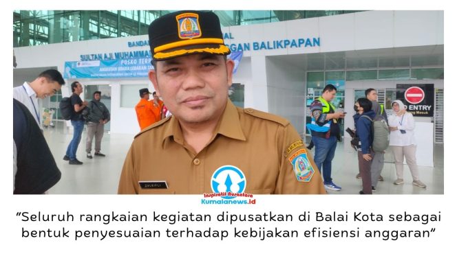 
 Asisten I Bidang Tata Pemerintahan Setda Kota Balikpapan, Zulkifli, menjelaskan seluruh rangkaian peringatan HUT Ke-81 Kemerdekaan RI dipusatkan di Balai Kota Balikpapan sebagai penyesuaian kebijakan efisiensi anggaran, sesuai hasil rapat panitia yang diketahui Wali Kota Balikpapan, Dr. H. Rahmad Mas'ud, S.E., M.E. foto: M Hilmansyah.