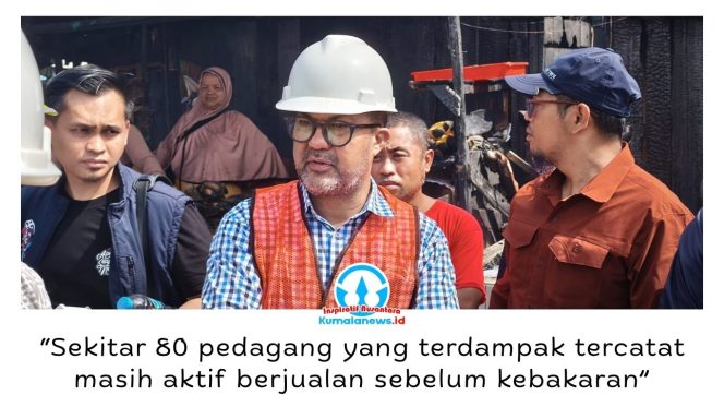 
 Kepala Dinas Perdagangan Kota Balikpapan, Haemusri Umar, menjelaskan pendataan pedagang terdampak kebakaran Pasar Sepinggan dilakukan sebagai dasar penempatan di Tempat Penampungan Sementara (TPS) secara tepat sasaran. Foto: M Hilmansyah.